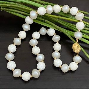 Vintage Unsigned White Acrylic Beads 24”Necklace
